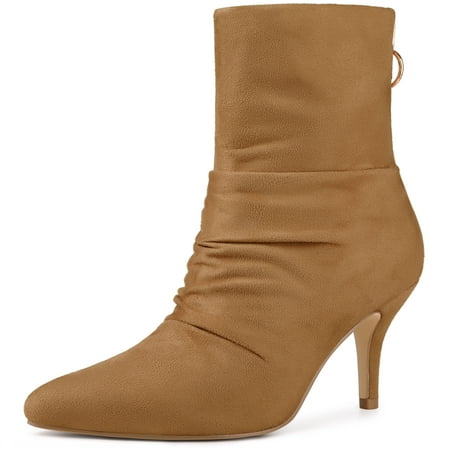 Unique Bargains Women s Pointed Toe Slouchy Back Zip Stiletto Heel Ankle Boots