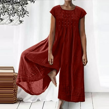 Homadles Jumpsuits for Women Casual- Casual Solid Cotton Linen Romper Long Playsuit Zipper Short Sleeve Jumpsuit Red XL
Homadles Jumpsuits for Women Casual- Casual Solid Cotton Linen Romper Long Playsuit Zipper Short Sleeve Jumpsuit Red XL