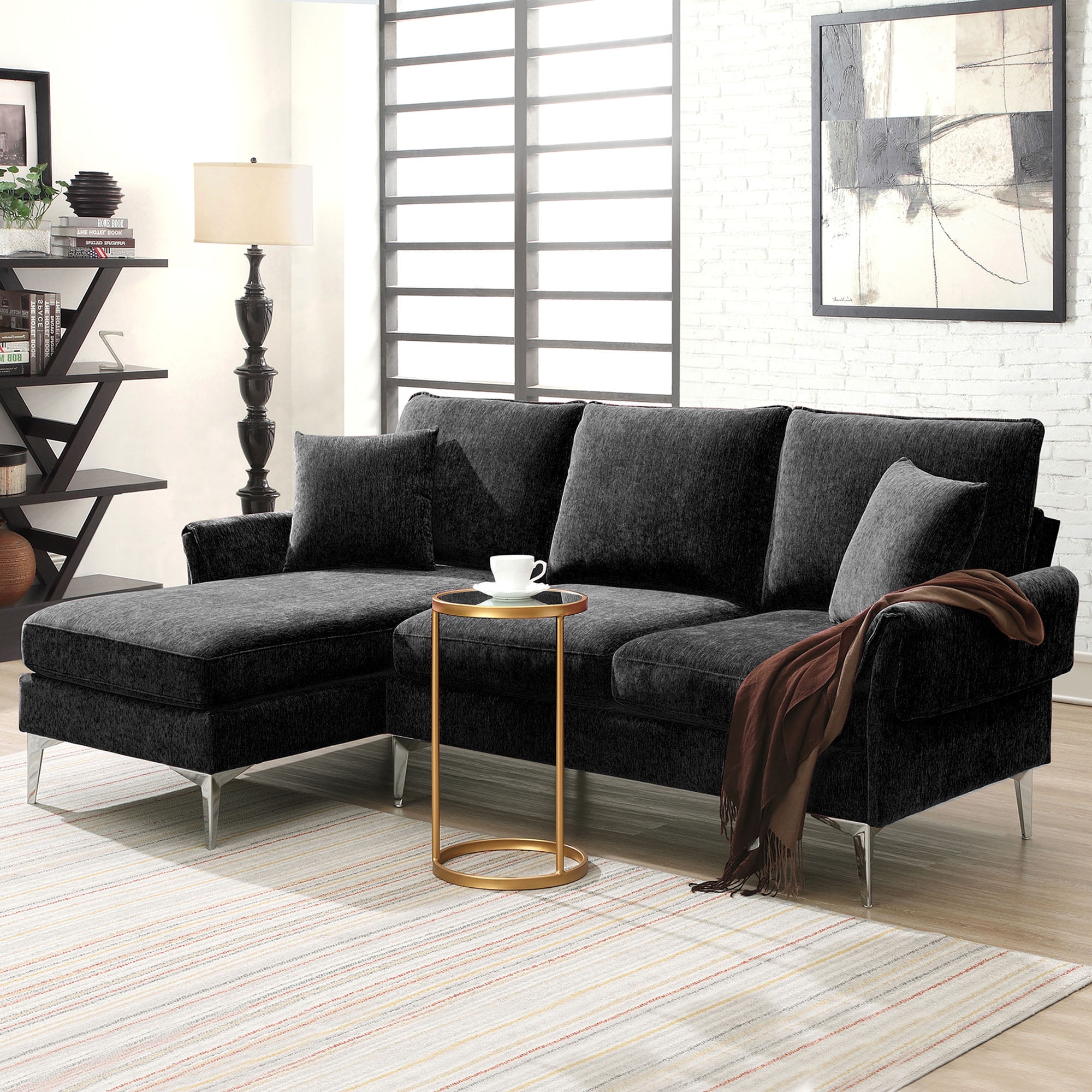 84 Convertible Sectional Sofa Modern Chenille L Shaped Sofa Couch With