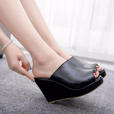 Wedge Slide Slippers Women Ladies Outdoor Slippers Pearl Chain Soft Sole