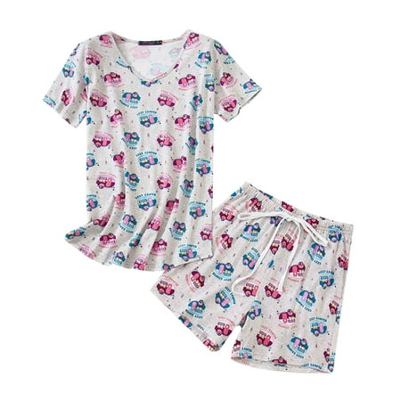 TAIAOJING Women s Pajama Set Printed Suit Casual Top Short Short-Sleeved And Fashion Pajamas Pants Suits & Sets 
TAIAOJING Women s Pajama Set Printed Suit Casual Top Short Short-Sleeved And Fashion Pajamas Pants Suits & Sets