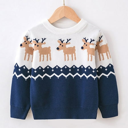 FZM Christmas Toddler Boys Girls Christmas Cartoon Deer Winter Warm Knitted Sweater Long Sleeve Xmas Tops Knitwear Cardigan Coat