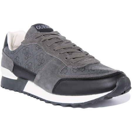 Guess Men s Lace Up Running Inspired Retro Trainers In Coal Size 8
