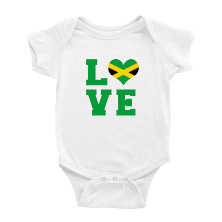 Love Jamaica Flag Heart Cute Baby Bodysuit Romper (White 12-18 Months)