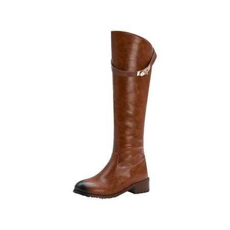 

Fall Savings Clearance Deals 2022! Hvyes Handsome Belt Buckle Rider Boots Mid Heeled Fleece Mid High Boots Women Boots