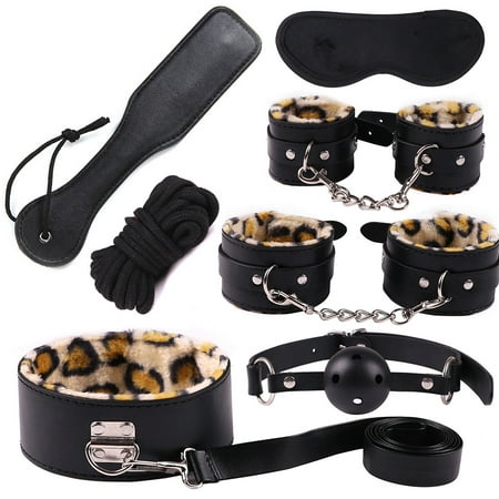 JNANEEI Adjustable Faux Fluffy Leopard Print Choker Adult Sex Toy