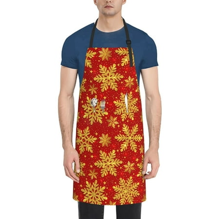 Tebeau Christmas With Gold Snowflakes Print Waterproof Cooking Aprons Adjustable Bib Soft Chef Apron with 2 Pockets for Men Women
Tebeau Christmas With Gold Snowflakes Print Waterproof Cooking Aprons Adjustable Bib Soft Chef Apron with 2 Pockets for Men Women