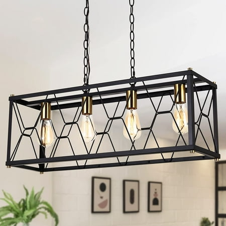 Industrial Kitchen Island Pendant Light Fixtures Black Metal Cage Farmhouse Chandelier with Gold Finish 4-Light Rectangular Island Light for Dining Room Restaurant Bar Adjustable Metal Chain
Industrial Kitchen Island Pendant Light Fixtures Black Metal Cage Farmhouse Chandelier with Gold Finish 4-Light Rectangular Island Light for Dining Room Restaurant Bar Adjustable Metal Chain