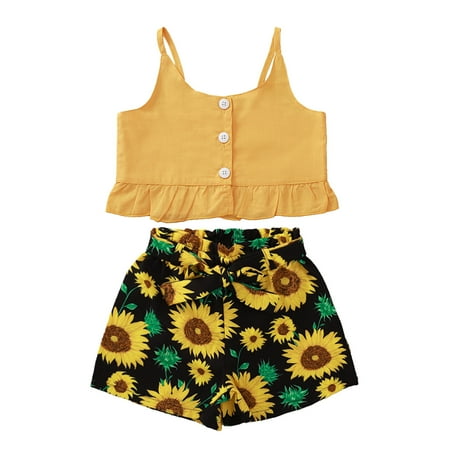 LBECLEY Baby Girls Outfits Toddler Girls Sleeveless Suspenders Tops Summer Flowers Prints Bow Tie Skirts Outfits One Year Girl Outfit Yellow 90
LBECLEY Baby Girls Outfits Toddler Girls Sleeveless Suspenders Tops Summer Flowers Prints Bow Tie Skirts Outfits One Year Girl Outfit Yellow 90