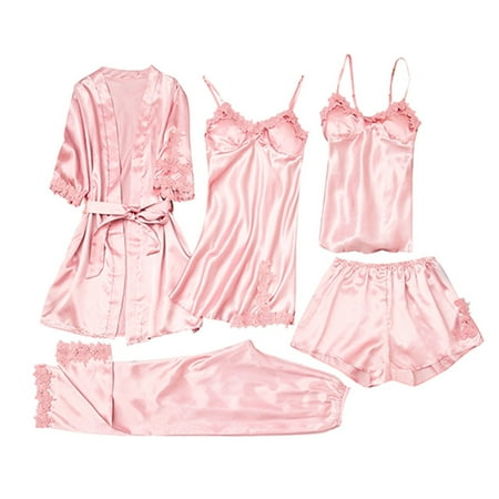 BIZIZA Womens Pajama Sets Comfortable Solid Color Shorts and Pants Robe Dress Lace 5 Piece Long Sleeve V-Neck Cami Pink S
BIZIZA Womens Pajama Sets Comfortable Solid Color Shorts and Pants Robe Dress Lace 5 Piece Long Sleeve V-Neck Cami Pink S