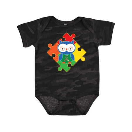 Inktastic Autism Awareness Puzzle Piece Owl Gift Baby Boy or Baby Girl Bodysuit