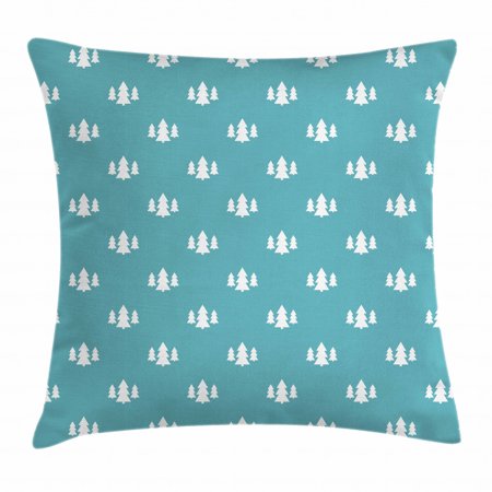 Geometric Forest Throw Pillow Cushion Cover, Fir Tree Silhouettes on Blue Shade Backdrop Woodland Pattern, Decorative Square Accent Pillow Case, 24 X 24 Inches, Pale Azure Blue White, by Ambesonne