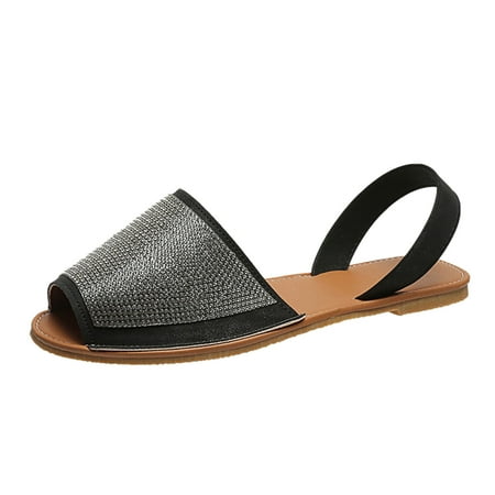 Ladies Fashion Solid Color Leather Rhinestone Open Toe Flat Bottom Beach Sandals
Ladies Fashion Solid Color Leather Rhinestone Open Toe Flat Bottom Beach Sandals