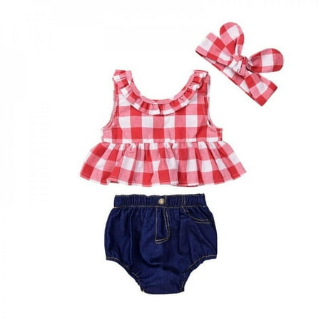 Clearance!!Toddler Baby Girl Ruffled Red Plaid Crop Top + Denim Shorts Skirts Two Piece Summer Clothes Set with Headband
Clearance!!Toddler Baby Girl Ruffled Red Plaid Crop Top + Denim Shorts Skirts Two Piece Summer Clothes Set with Headband
