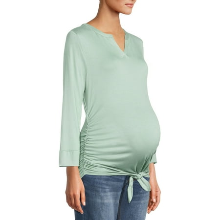 Oh! Mamma Maternity Womens Cinched Tie Front Top (Women s and Women s Plus)