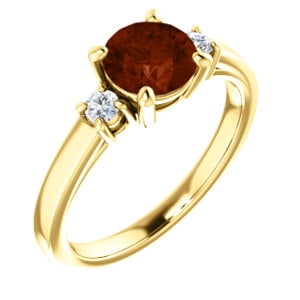 Jewels By Lux 14K Yellow Gold 6.5mm Round Mozambique Garnet & 1/6 CTW Diamond Ring
