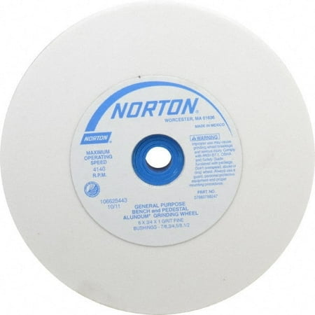 Norton 100 Grit Aluminum Oxide Bench & Pedestal Grinding Wheel 6 Diam x 1 Hole x 3/4 Thick 4140 Max RPM J Hardness Fine Grade Vitrified Bond
Norton 100 Grit Aluminum Oxide Bench & Pedestal Grinding Wheel 6 Diam x 1 Hole x 3/4 Thick 4140 Max RPM J Hardness Fine Grade Vitrified Bond