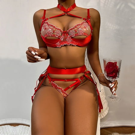 Uorcsa Pattern Three Piece Mesh Babydoll Cut Out Bra+Garter+Briefs Lace Embroidery Underpants Red
Uorcsa Pattern Three Piece Mesh Babydoll Cut Out Bra+Garter+Briefs Lace Embroidery Underpants Red