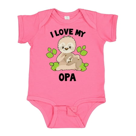

Inktastic Cute Sloth I Love My Opa with Green Leaves Gift Baby Boy or Baby Girl Bodysuit