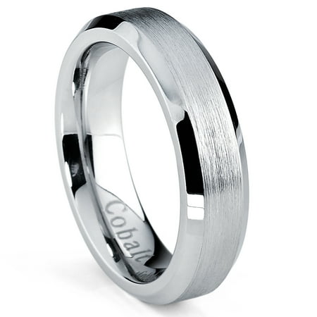 Cobalt Chrome Brushed Wedding Ring with Beveled Edges, Comfort Fit Band 5mm