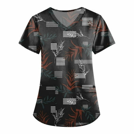TKing Fashion Womens Scrubs Plus Size Loose Short Sleeve Printed Tops Summer V Neck Pocket Work Uniform Shirts Black M
TKing Fashion Womens Scrubs Plus Size Loose Short Sleeve Printed Tops Summer V Neck Pocket Work Uniform Shirts Black M