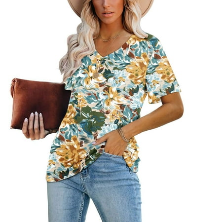 Womens Short Sleeve Casual T-Shirts V Neck Tops Tee Floral Loose Comfy Tunic Blouse Lightweight Cute Relaxed-Fit T-Shirts Wyongtao
Womens Short Sleeve Casual T-Shirts V Neck Tops Tee Floral Loose Comfy Tunic Blouse Lightweight Cute Relaxed-Fit T-Shirts Wyongtao