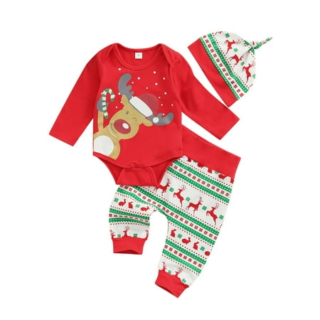Frobukio Newborn Baby Boys Girls Christmas Clothes Set 3Pcs Deer Long Sleeve Bodysuit Snowflake Pants Hat Red 3-6 Months
Frobukio Newborn Baby Boys Girls Christmas Clothes Set 3Pcs Deer Long Sleeve Bodysuit Snowflake Pants Hat Red 3-6 Months