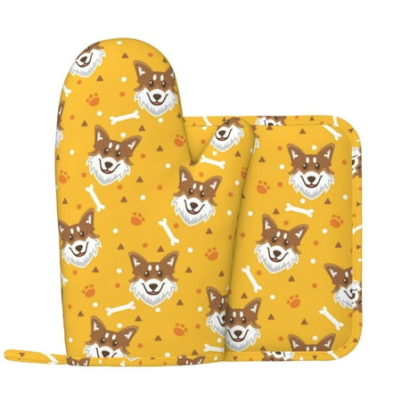 Cartoon Cute Corgi Dog Funny_A Oven Mitts and Pot Holders Sets with 1 Non-Slip Left Silicone Oven Mitts and 1 Heatproof Insulated Hot Pads for Kitchen Use in Cooking Baking Grilling
Cartoon Cute Corgi Dog Funny_A Oven Mitts and Pot Holders Sets with 1 Non-Slip Left Silicone Oven Mitts and 1 Heatproof Insulated Hot Pads for Kitchen Use in Cooking Baking Grilling