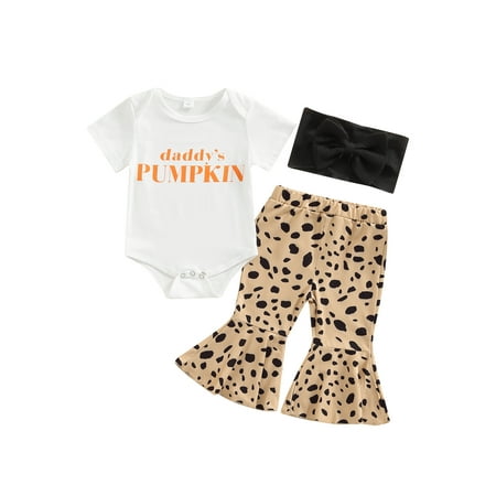 jaweiwi Infant Girl Halloween Jumpsuit Outfits Set Letter Print Short Sleeve Crew Neck Romper + Leopard Print Flared Pants + Headband Size 0 6 9 12 18 M
jaweiwi Infant Girl Halloween Jumpsuit Outfits Set Letter Print Short Sleeve Crew Neck Romper + Leopard Print Flared Pants + Headband Size 0 6 9 12 18 M
