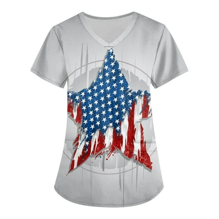 SENDKEEL Summer Tops Plus Size Retro Independence Day Printed Scrub Working Uniform Tops For Women Cross V-Neck Short Sleeve Fun T-Shirts Workwear Tee With Pockets
SENDKEEL Summer Tops Plus Size Retro Independence Day Printed Scrub Working Uniform Tops For Women Cross V-Neck Short Sleeve Fun T-Shirts Workwear Tee With Pockets