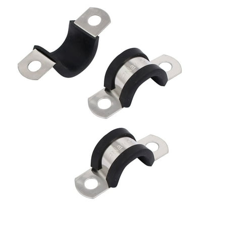 14mm Dia EPDM Rubber Lined U Shaped Pipe Tube Wire Clamps Clips 3pcs