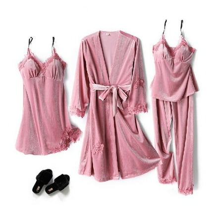 PIKADINGNIS Women Pijama Fashion Velvet 4 Pieces Warm Winter Pajamas Sets Women Sexy Lace Robe Pajama Sleepwear Set Sleeveless Nightwear
PIKADINGNIS Women Pijama Fashion Velvet 4 Pieces Warm Winter Pajamas Sets Women Sexy Lace Robe Pajama Sleepwear Set Sleeveless Nightwear