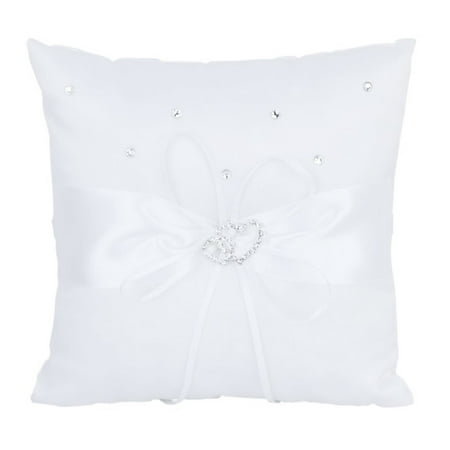 

NUOLUX 18*18cm Double Heart Bridal Wedding Ceremony Pocket Ring Bearer Pillow Cushion with Satin Ribbons (White)