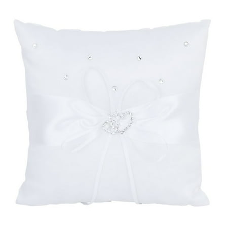 

NUOLUX 18*18cm Double Heart Bridal Wedding Ceremony Pocket Ring Bearer Pillow Cushion with Satin Ribbons (White)