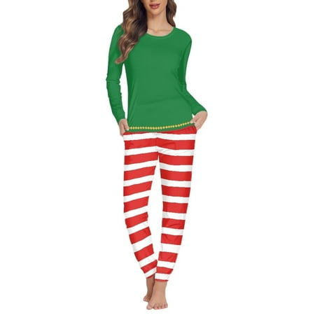 

FKELYI Christmas Stripes Pajamas for Women Red Green Size 4XL Lightweight Long Sleeve Pj for Hoilday 2 PCS Comfy Nightwear for Women Pajama