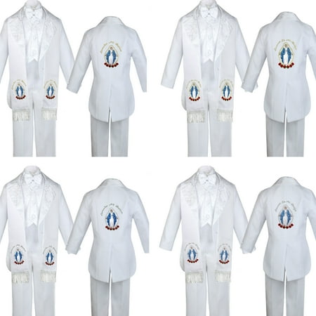 Boy Baby Christening White Tail Tuxedo Color Embroidery Mary Maria Stole Sm-7