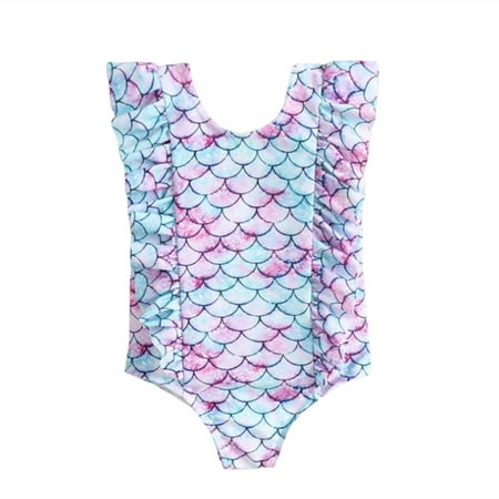 Phenas Toddler Baby Girls One Piece Swimsuit Ruffle Cartoon Printed Bathing Suit