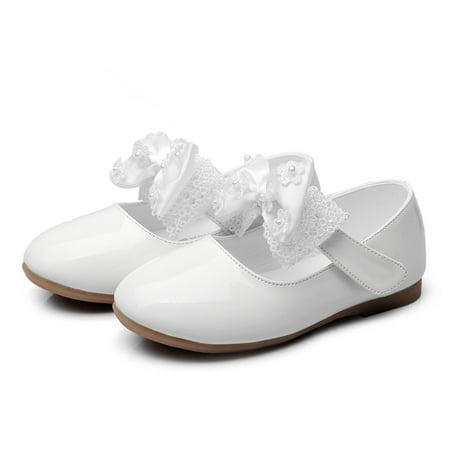 HAXMNOU Children Shoes Flat Shoes Shoes With Sequins Bowknot Girls Dancing Shoes White