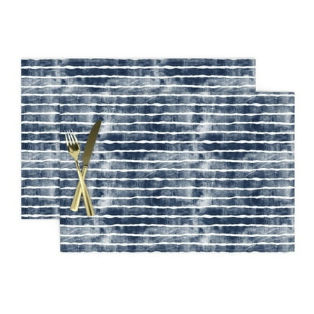 Cloth Placemats Distressed Navy Stripes Grunge Faded Trendy July 4Th Set of 2