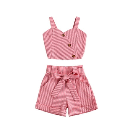Gwiyeopda Toddler Kids Baby Girls Striped Vest Crop Top Shorts Pants Outfits with Belt 2-7 Years 
Gwiyeopda Toddler Kids Baby Girls Striped Vest Crop Top Shorts Pants Outfits with Belt 2-7 Years