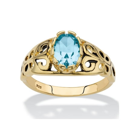 Oval-Cut Birthstone Filigree Ring in 14k Gold over Sterling Silver - December- Simulated Blue Topaz