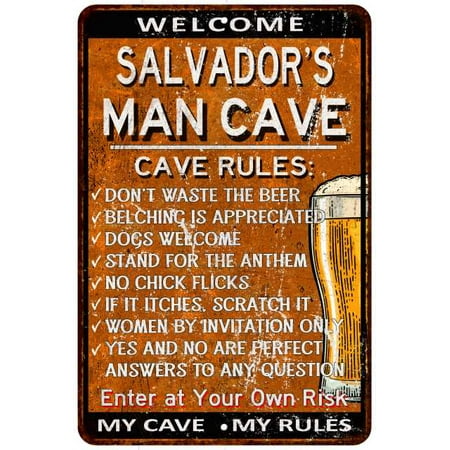 SALVADOR'S Man Cave Rules Rusty Personalized Sign Garage Decor 8 x 12 High Gloss Metal 208120051482