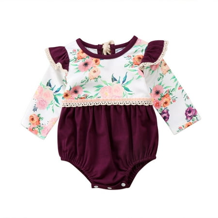 Sunisery Infant Romper Newborn Baby Girls Long Sleeve Ruffle Floral Print Jumpsuit Round Neck One-Piece Clothes Bodysuit 0-24M
Sunisery Infant Romper Newborn Baby Girls Long Sleeve Ruffle Floral Print Jumpsuit Round Neck One-Piece Clothes Bodysuit 0-24M