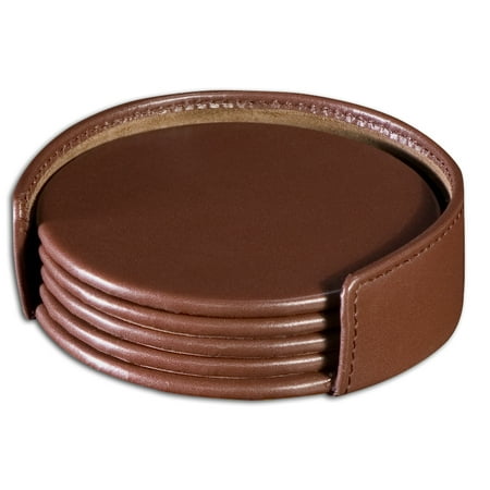 Chocolate Brown Leather Coaster Set