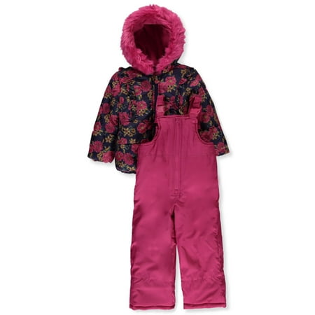 London Fog Girls 2-Piece Floral Snowsuit Set - fuchsia 4t (Toddler)