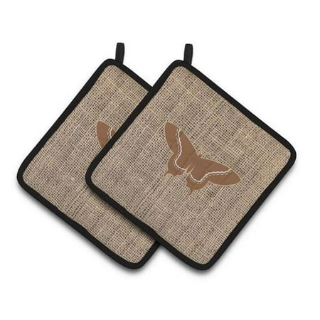 Butterfly Faux Burlap & Brown Pair of Pot Holders
