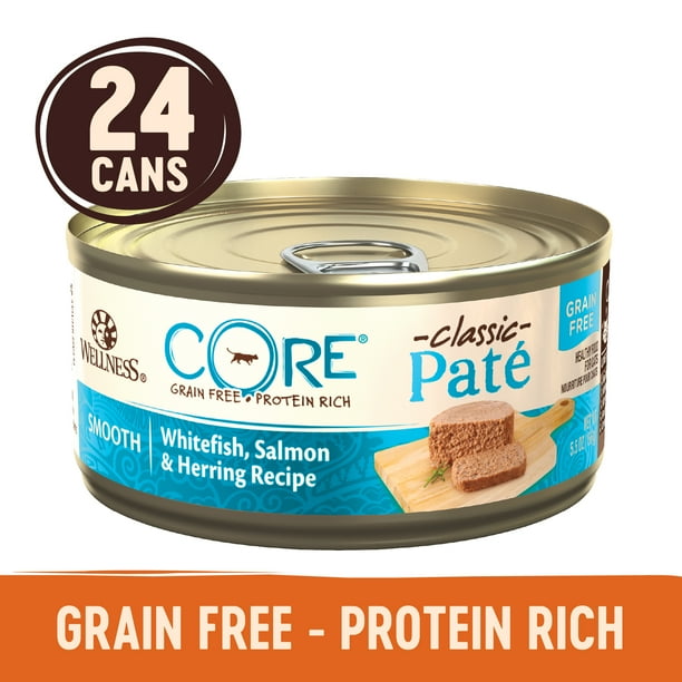 Wellness CORE Natural Grain Free Wet Canned Cat Food, Whitefish, Salmon & Herring, 5.5-Ounce Can (Pack of 24)