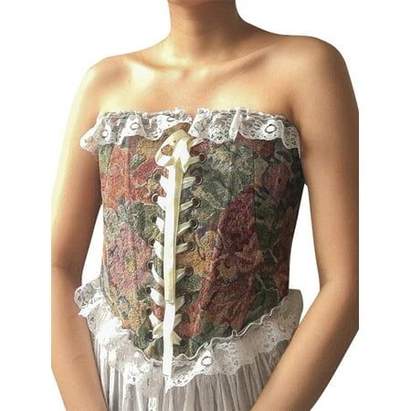 Women s Sleeveless Vintage Corset Tops Strapless Lace Trim Irregular Hem Bustier Cami Tops
Women s Sleeveless Vintage Corset Tops Strapless Lace Trim Irregular Hem Bustier Cami Tops