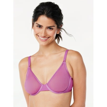 Joyspun Women s Full Coverage Sheer Mesh Unlined Bra Sizes 34C to 42DD