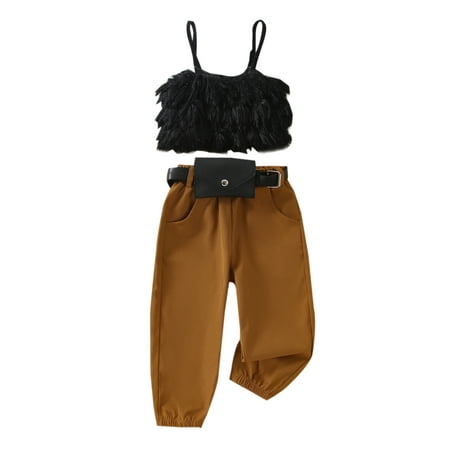 Suanret 3Pcs Kids Little Girls Summer Outfits Furry Spaghetti Strap Tank Tops + Casual Long Pants + Waist Bag Black 4-5 Years
Suanret 3Pcs Kids Little Girls Summer Outfits Furry Spaghetti Strap Tank Tops + Casual Long Pants + Waist Bag Black 4-5 Years